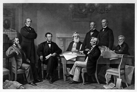 Engraving of the members of President Lincolns' cabinet