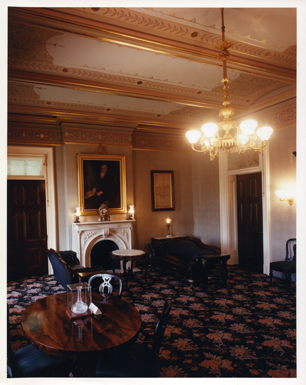 Interior of the Salmon P. Chase Suite, the Jay Cooke portrait hangs over the fireplace