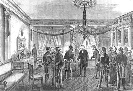 President Johnson's first ambassador reception in McCulloch's sitting room