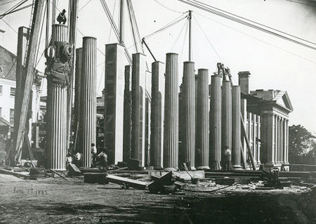 Black and white photograph of Treasury building construction