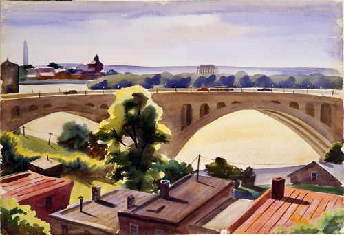 Bridge and Monuments painting by Mitchell Jamieson, 1935
