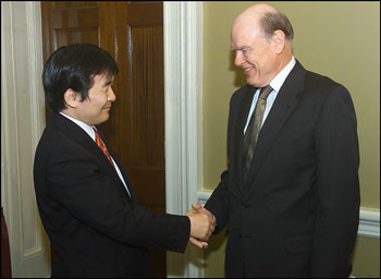 Treasury Secretary John Snow meets with Mr. Heizo Takenaka, Minster of Financial Services Japan.