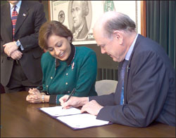 Treasury Secretary John W. Snow and U.S. Treasurer Rosario Marin provided their signatures to the Bureau of Engraving and Printing (BEP) for use on Series 2003 U.S. paper currency.