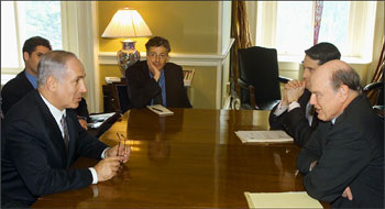 Treasury Secretary John Snow meets with Israel's Finance Minister Benjamin Netanyahu.