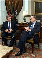 Photo: Secretary Snow Lauds Choice of Paul Wolfowitz to Lead World Bank