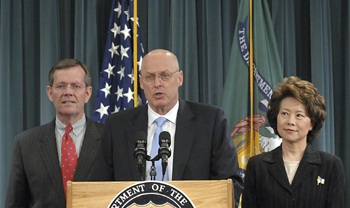 Photo: Treasury Secretary Paulson hosts a press briefing today to discuss the release of annual reports on Social Security and Medicare.