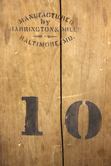 Photograph of a detail of the prototype desk manufactured by Harrington & Mills firm