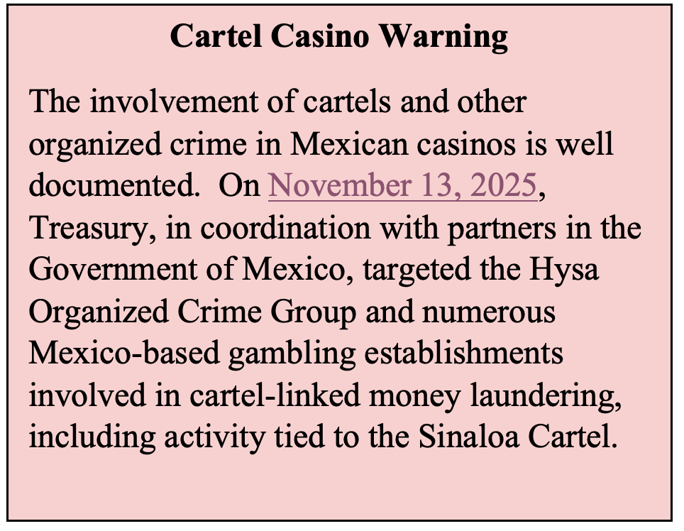 Cartell Casino Warning