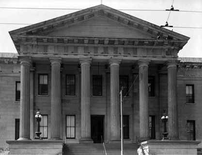 Black and white photograph of the old San Francisco Mint building